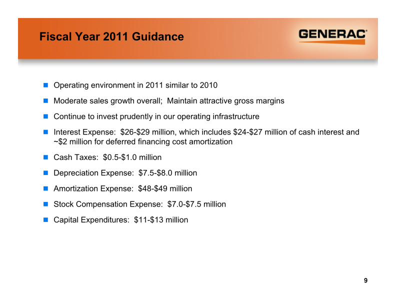 Generac Fourth Quarter and Full Year 2010 Earnings Presentation slide image #10