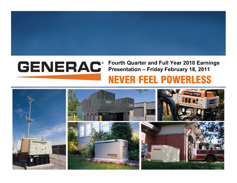 Generac Fourth Quarter and Full Year 2010 Earnings Presentation image