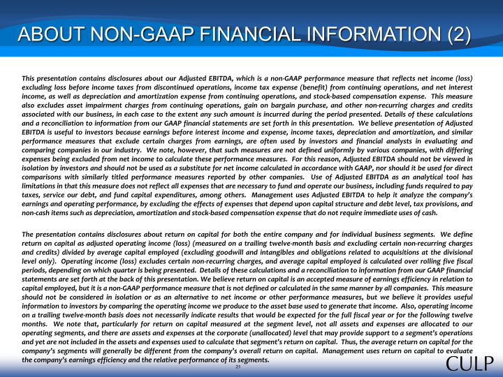 Culp, Inc. Third Quarter Fiscal 2022 Summary Financial Information slide image #22