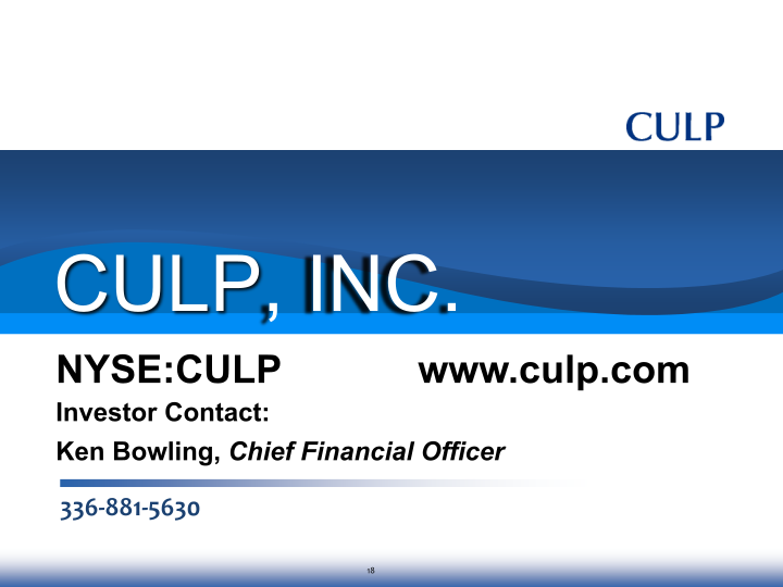 Culp, Inc. Third Quarter Fiscal 2022 Summary Financial Information slide image #19