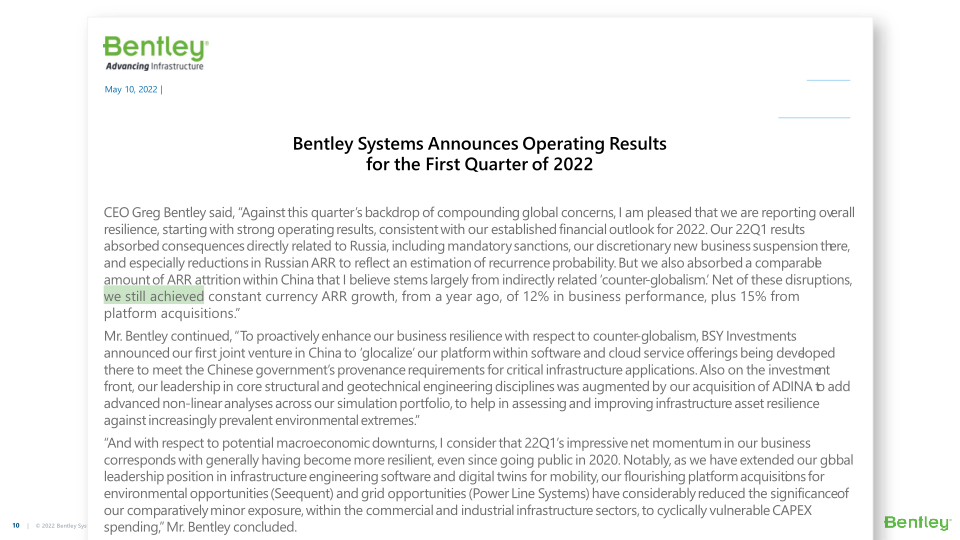 Bentley Systems’ 22Q1 Operating Results slide image #11