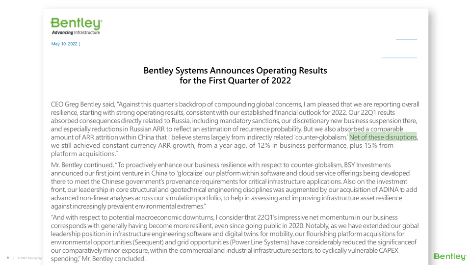 Bentley Systems’ 22Q1 Operating Results slide image #10