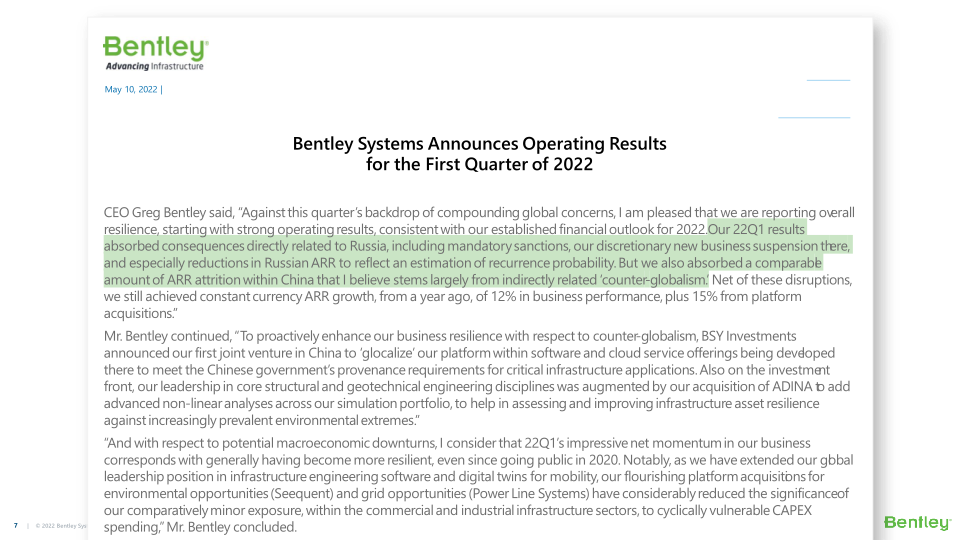 Bentley Systems’ 22Q1 Operating Results slide image #8