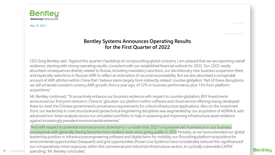 Bentley Systems’ 22Q1 Operating Results slide image #28