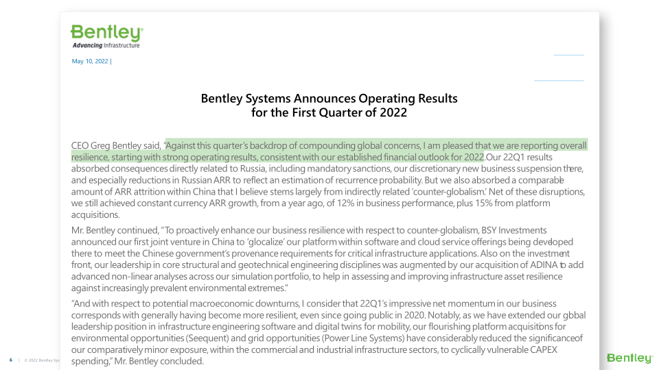 Bentley Systems’ 22Q1 Operating Results slide image #7