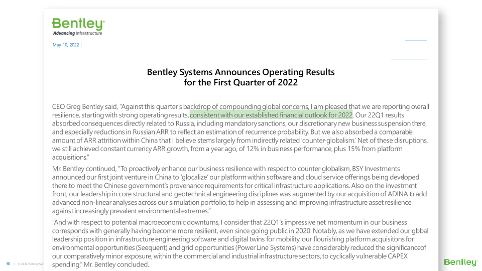 Bentley Systems’ 22Q1 Operating Results slide image #14