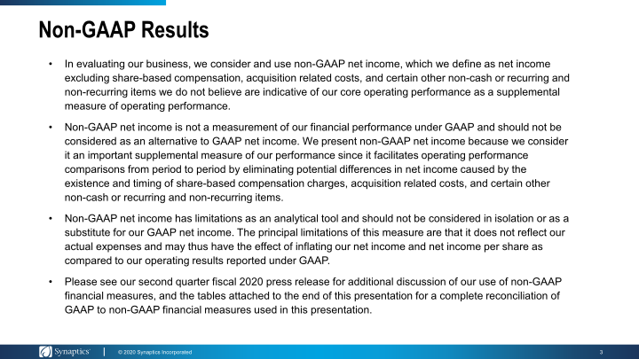 Synaptics Second Quarter Fiscal 2020 Earnings  slide image #4