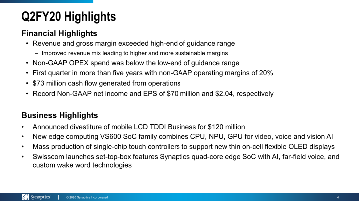 Synaptics Second Quarter Fiscal 2020 Earnings  slide image #5