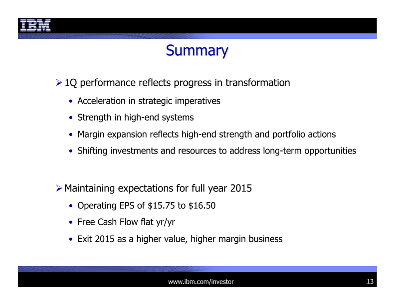 IBM 1Q 2015 Earnings Presentation slide image #14