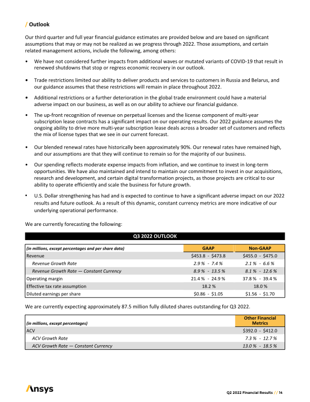 ANSYS Second	Quarter	2022	Earnings Prepared	Remarks slide image #15