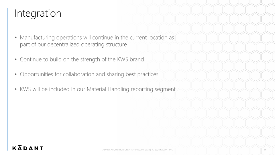 Acquisition of Kws Manufacturing Company, Ltd. slide image #10