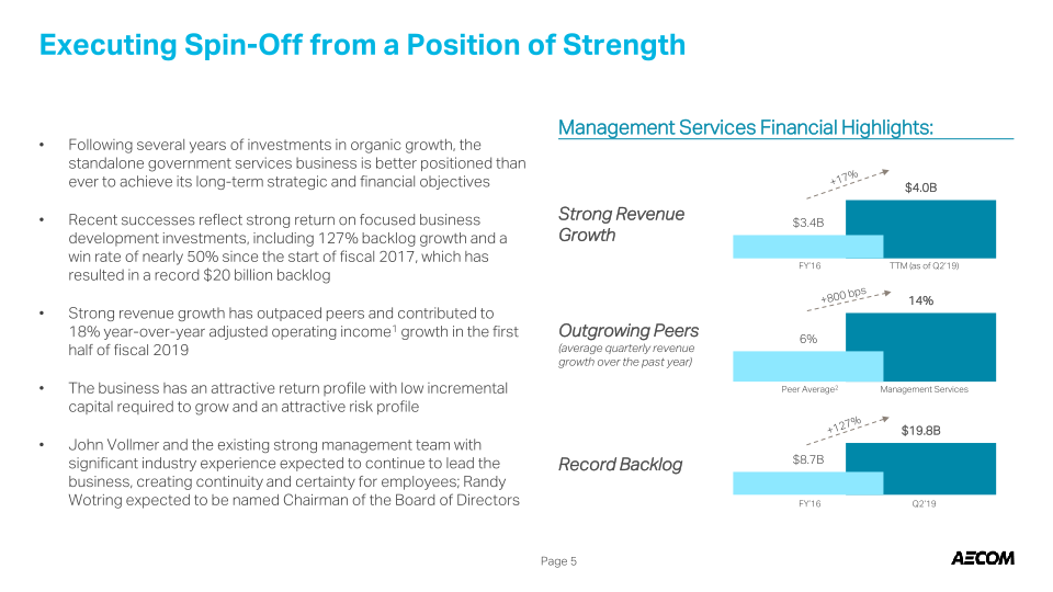 AECOM Value Creation Update: Spin-off of Management Services into Standalone Government Services Business slide image #7