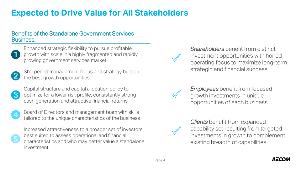 AECOM Value Creation Update: Spin-off of Management Services into Standalone Government Services Business slide image #6