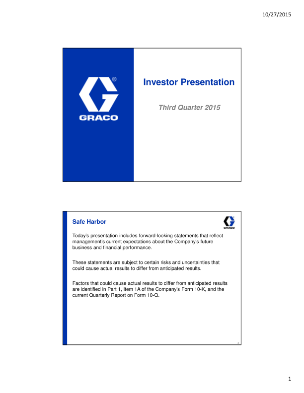 Investor Presentation Third Quarter 2015 image