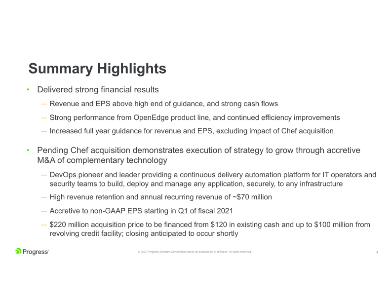 Progress Financial Results Q3 2020 Supplemental Data slide image #5