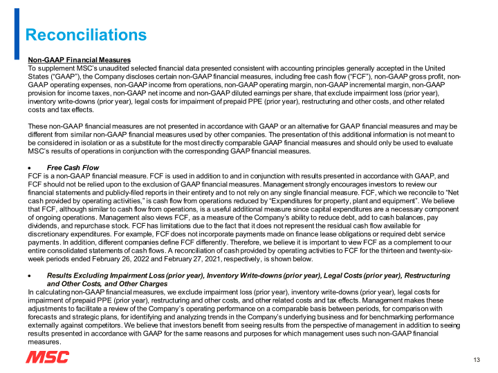 MSC Fiscal Second Quarter 2022 Earnings Presentation slide image #14