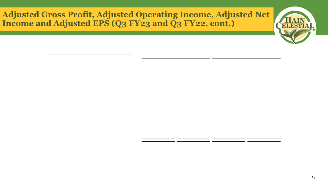 Hain Celestial Third Quarter Fiscal Year 2023 Financial Results slide image #21