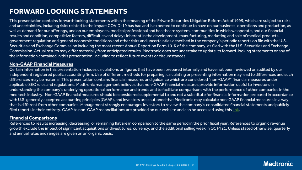 Medtronic Plc Q1 Fy21 Earnings Presentation slide image #3