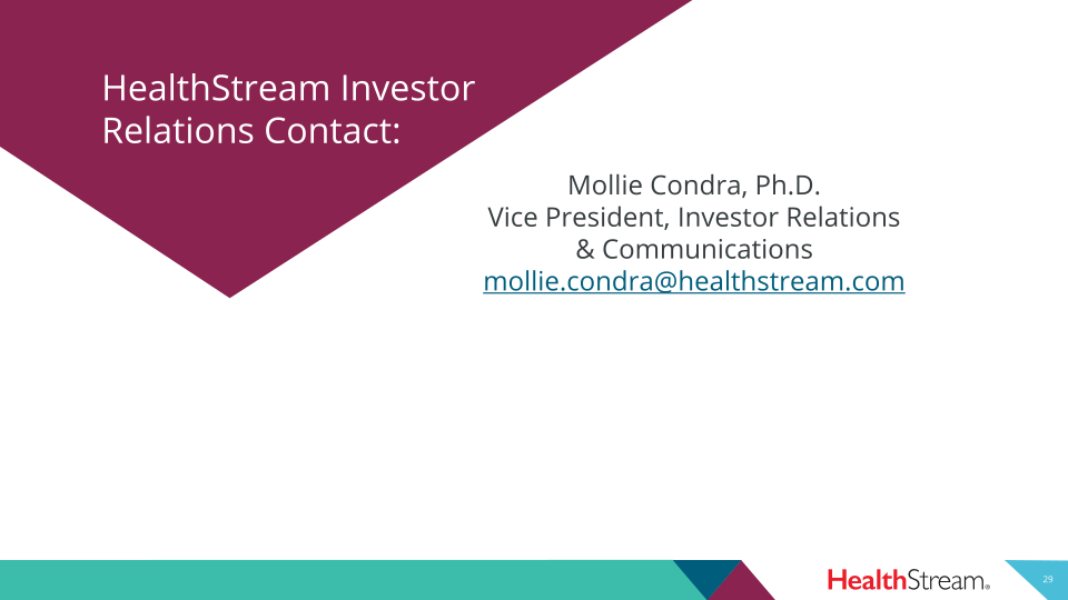 Healthstream 2020 Third Quarter Investor Presentation  slide image #30