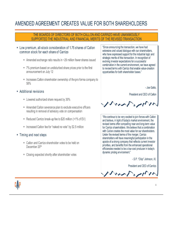 Callon Acquisition of Carrizo Amended Merger Agreement slide image #6